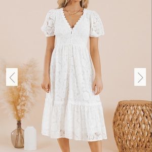White crochet lace midi dress